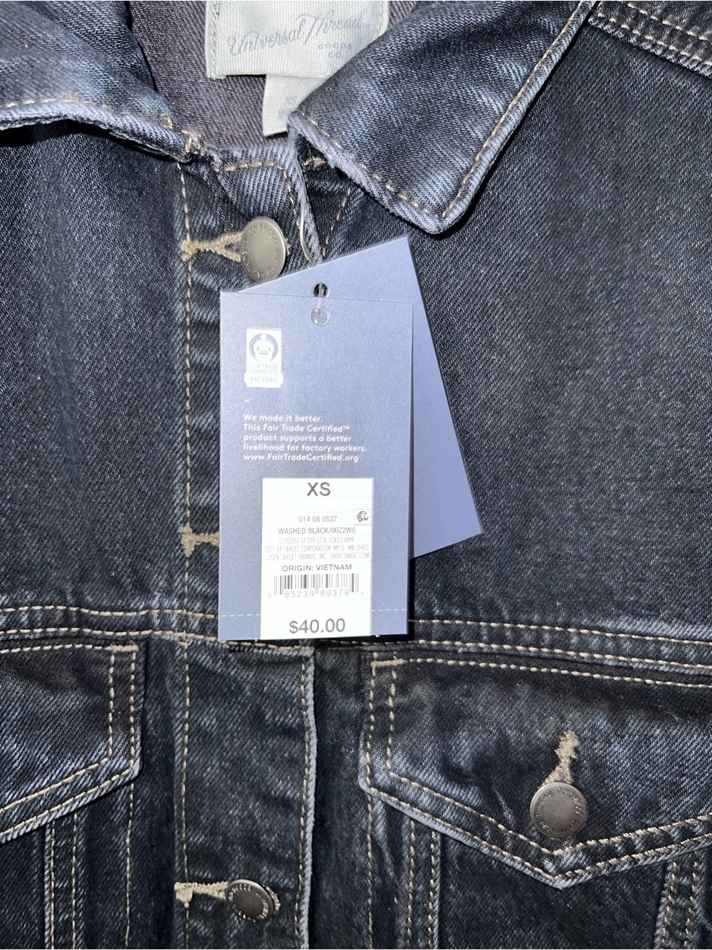 Universal Thread Denim Jacket Black Jean Jacket Classic Style Washed Black - Picture 4 of 11